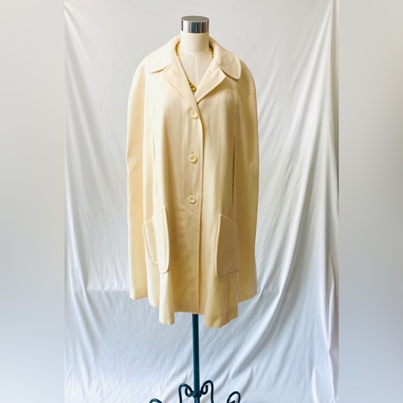 RARE Vintage 1960 WELLINGTON FASHIONS cream merino wool cape coat O/S - Picture 5 of 16